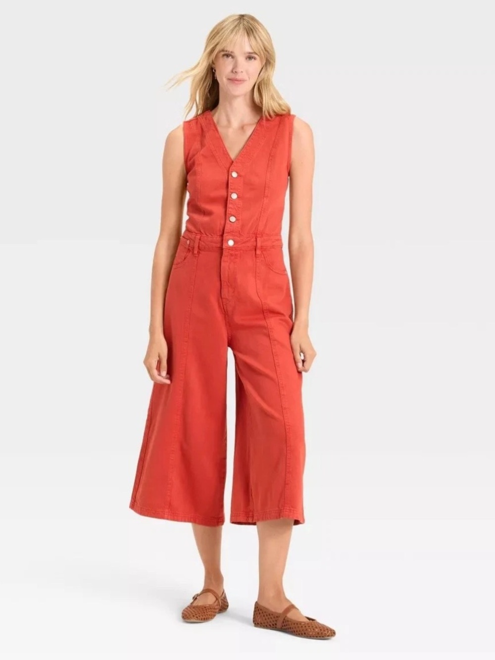 Universal Thread NWT Coral Denim Wide Leg Utility Jumpsuit 14